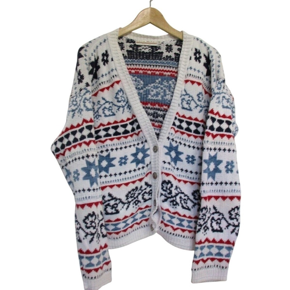 Delia McKain Womens Vintage Nordic Cotton Cardigan Sweater size S Made In USA